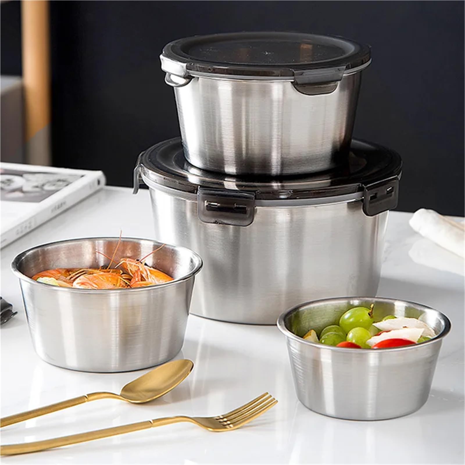 Contenitore for il pranzo rotondo in acciaio inossidabile 304, contenitore for alimenti portatile a prova di perdite, for mantenimento della freschezza, stoviglie Contenitore Per Alimenti(3500ML)