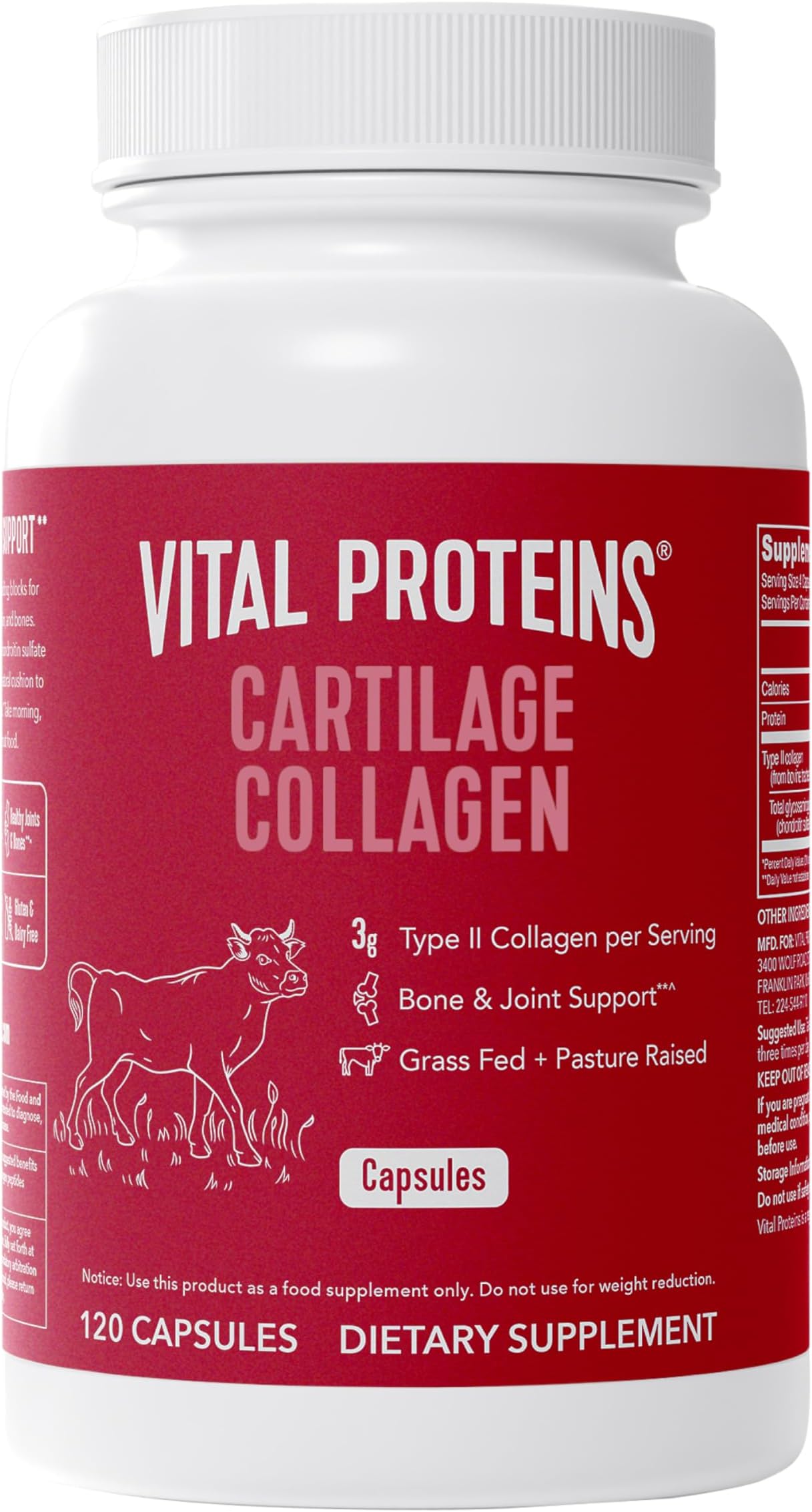 Cartilage Collagen Pills, Type II Collagen & Chondroitin Sulfate Supplement for Recovery & Healthy Hair, Skin, Nails and Joints - 750 mg Serving with 120 Capsules