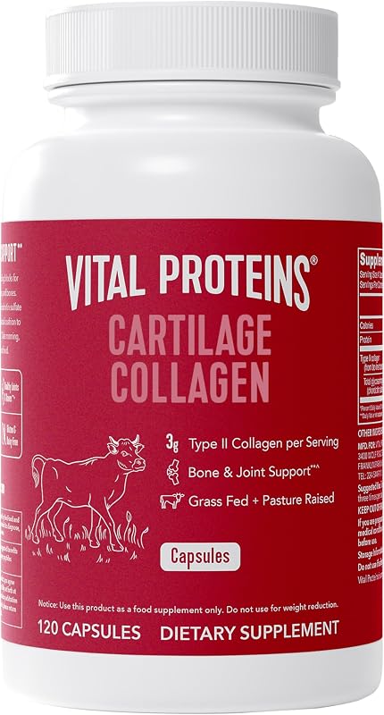 Vital Proteins Colágeno de cartílago, tipo II, 120 cápsulas | Colágeno tipo II y sulfato de condroitina alimentados con pasto, apoya la salud de las articulaciones, el cabello, la piel y las uñas, 30 porciones