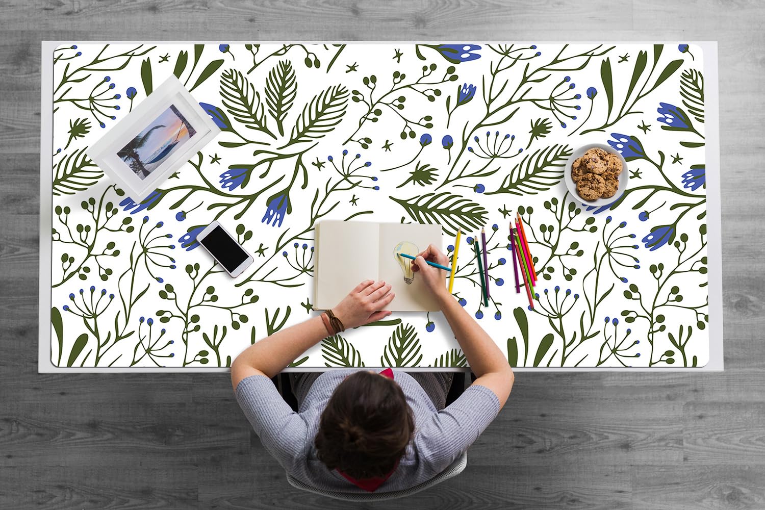 Sottomano da Scrivania 120x60 cm Superficie Protettiva Impermeabile per Ufficio e Casa Antiscivolo Protezione e Decorazione in Vinile PVC Facile da Pulire - Piante ornamentali