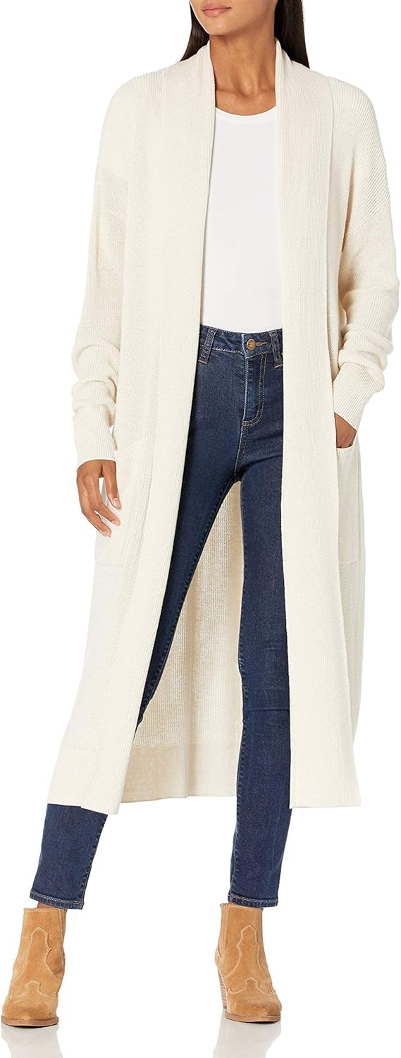 Cable Stitch Women's Open Placket Long Cardigan - Open Front Long Sleeve Sweater Coat with Pockets