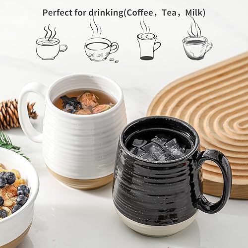 Miniatura 19 de Hasense Juego de 2 tazas de café de 20 onzas, tazas de café de cerámica, taza de té grande con mango cómodo, juego de tazas de café negras