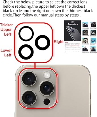 Rear Camera Lens Covers Replacement for iPhone 15 Pro & 15Pro Max, GVKVGIH Back Camera Len Glass Replacement with Double-Sided Adhesive & Repair Tool Kit (for 15 Pro/15Pro Max)