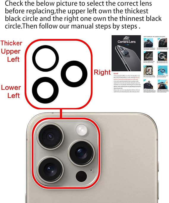 Rear Camera Lens Covers Replacement for iPhone 15 Pro & 15Pro Max, GVKVGIH Back Camera Len Glass Replacement with Double-Sided Adhesive & Repair Tool Kit (for 15 Pro/15Pro Max)