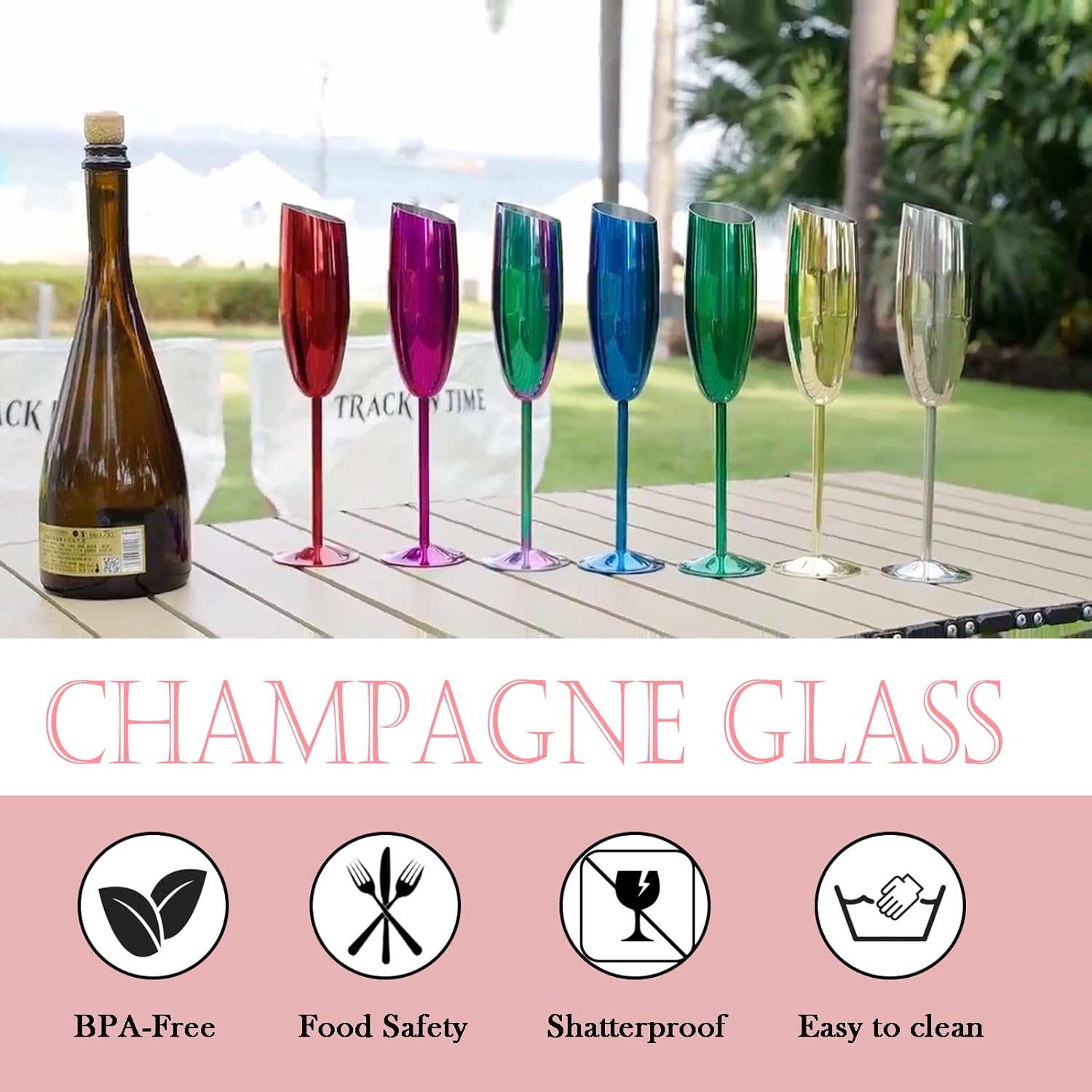 Champagne Flutes Set of 4, Premiumty Stainless Steel High Footed Champagne Glasses, 7oz Capacity,Unbreakable Slanted Champagne Glasses - Image 5