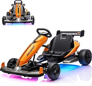 48V Licensed McLaren Electric Go Kart, 15 MPH Drift Kart with 500W Motor, Outdoor Driftable Race Pedal Go Karting Car w/Adjustable Seat, Lights, for Ages 14+, Orange
