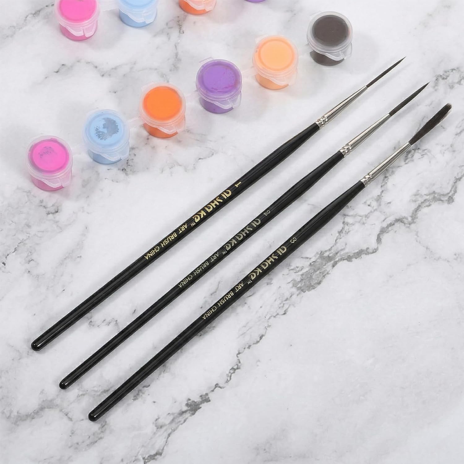 ElevateTech Script Pinstripe Brushes, 3 Pcs Scroll Pinstriping Brush Extra Long Script Liner Paint Brushes Fine Point Tip Pinstriping Scroll Outlining Brush for Acrylic Watercolor Oil Gouache Painting
