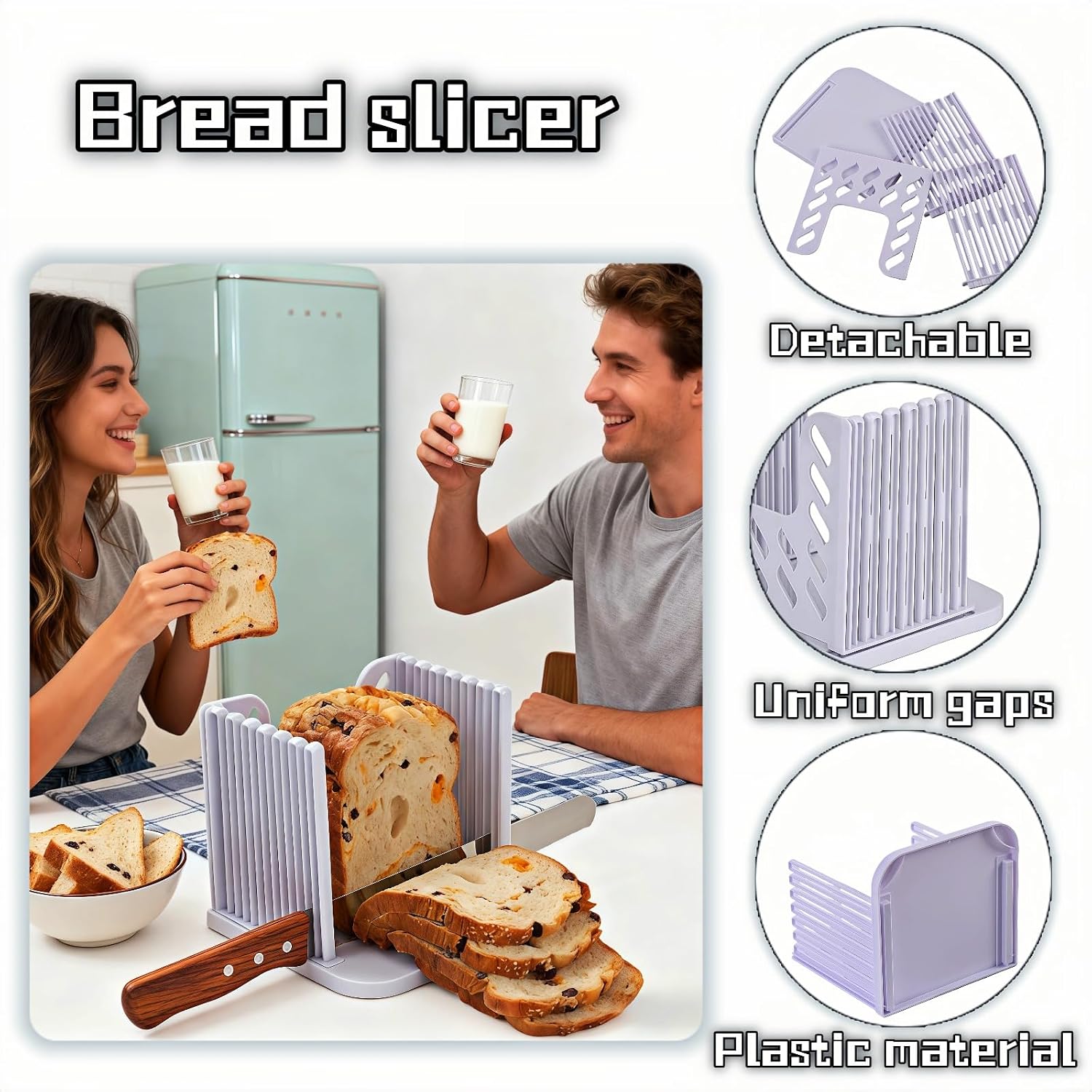 Adjustable Bread Slicer Guide - 4 Thickness Settings for Perfect Homemade Bread Slices, Food-Grade ABS Toast Cutter with Crumb Tray, Multi-Purpose Kitchen Tool for Bread, Cheese, Fruits & Vegetables