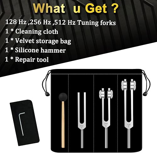 Miniatura 5 de Juego de diapasones - 128 Hz, 256 Hz, 512 Hz, diapasones perfectos para curación, chakra, terapia de sonido, mantener el cuerpo, la mente y el