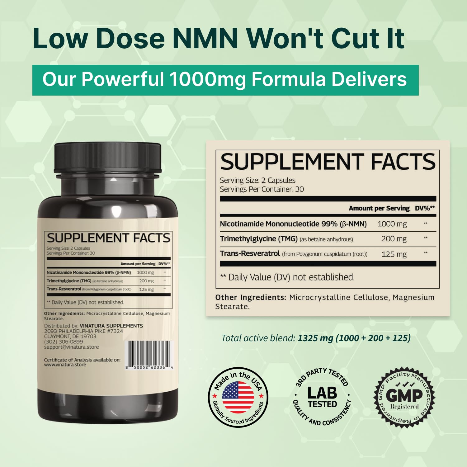 VINATURA NMN Resveratrol Supplement - NMN 1000mg with Resveratrol and TMG Complex, Support NAD+ and Cellular Energy, 60 Capsules — Amazon image 4