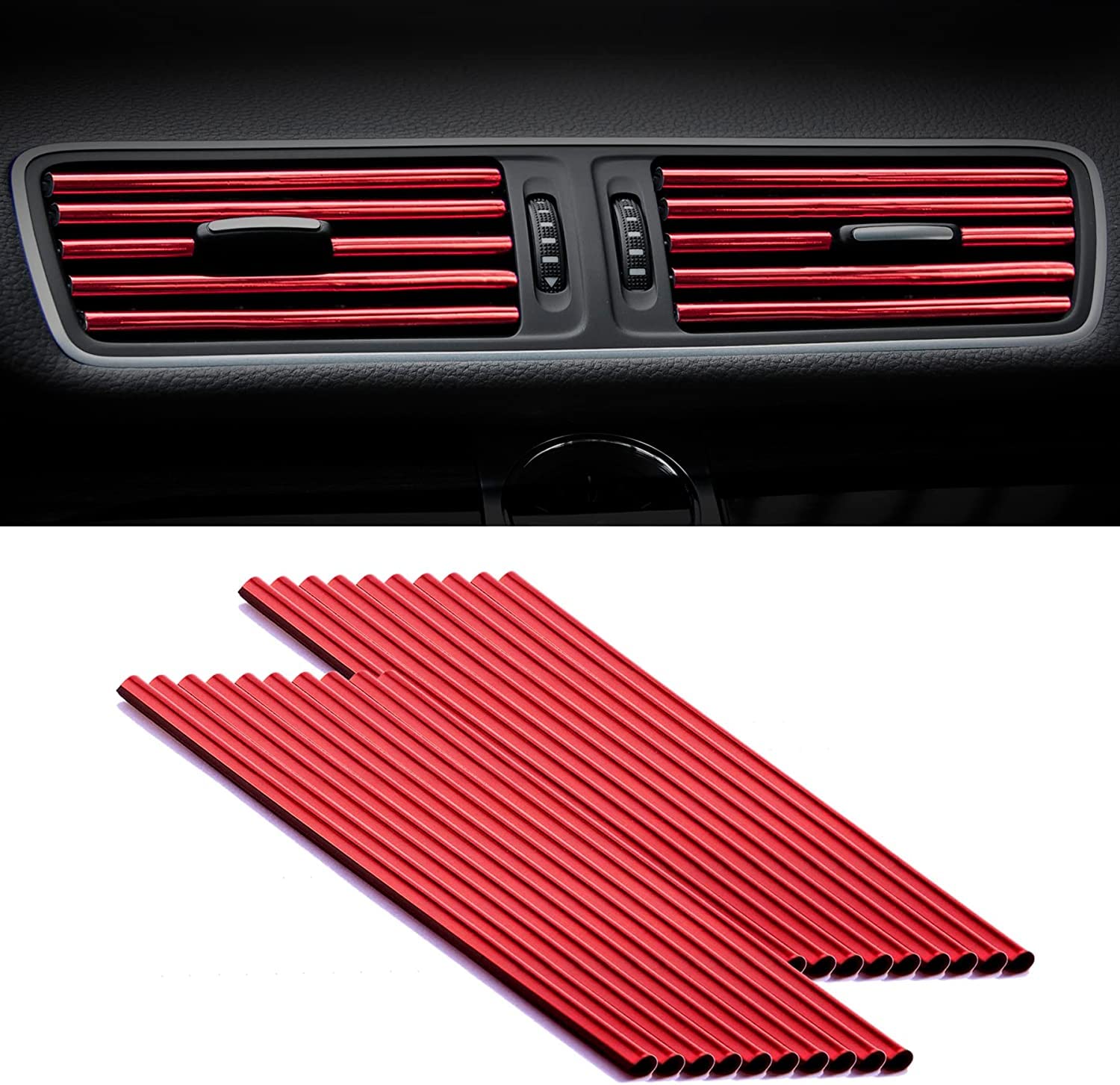 THE WHITE SHOP 20PCS Car Air Conditioner Air Outlet Decorative Strips, Bendable DIY Decorative Strips, Universal for Most Air Outlets, Car Interior Accessories (Red)