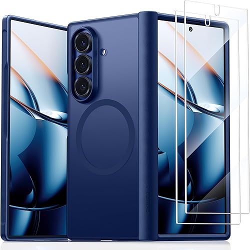 TORRAS Upgraded Magnetic Shockproof for Samsung Galaxy Z Fold 7 Case with Screen Protector, Fit for Magnetic, 4X Military Grade Hinge Protection, Translucent Slim Case for Samsung Z Fold 7, Blue
