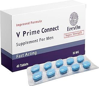 Erexon - V Prime Connect 40 Blue Pills for Men - 50MG Powerful and Fast Acting Tablets - Naturally Extracted Blue Pill Supplement for Energy and Stamina Support - Male Performance