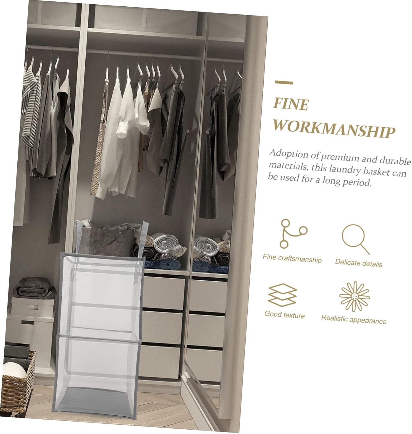 SMASOLO Foldable Laundry Hamper Grey Mesh Basket Double Clothes Organizer PP Polyester Material Portable Laundry Storage for Bathroom Bedroom