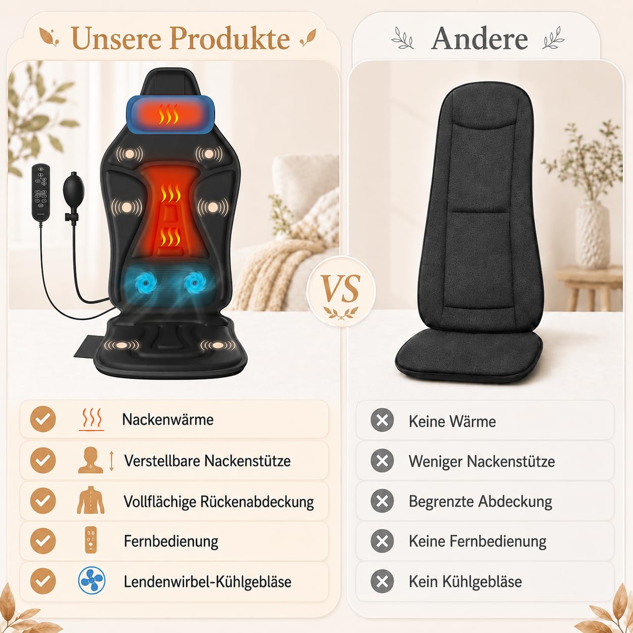 Massagesitzauflage mit Wärme und Kühlen,6 Vibrationsmotoren Massageauflage mit Vibration für Rücken und Nacken,Sitzkissen zur Entspannung,Rückenmassagegerät Hause Büro,Geschenke für Männer/Frauen/Mama