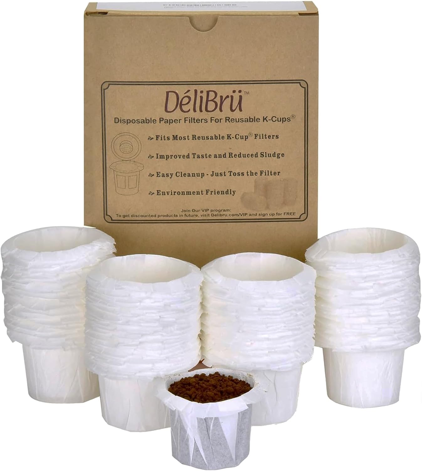 Delibru K Cup Disposable Paper Filters 300Pack Fits With All Reusable Coffee Pods – Compostable and Disposable Coffee Filters for Keurig Single Cup