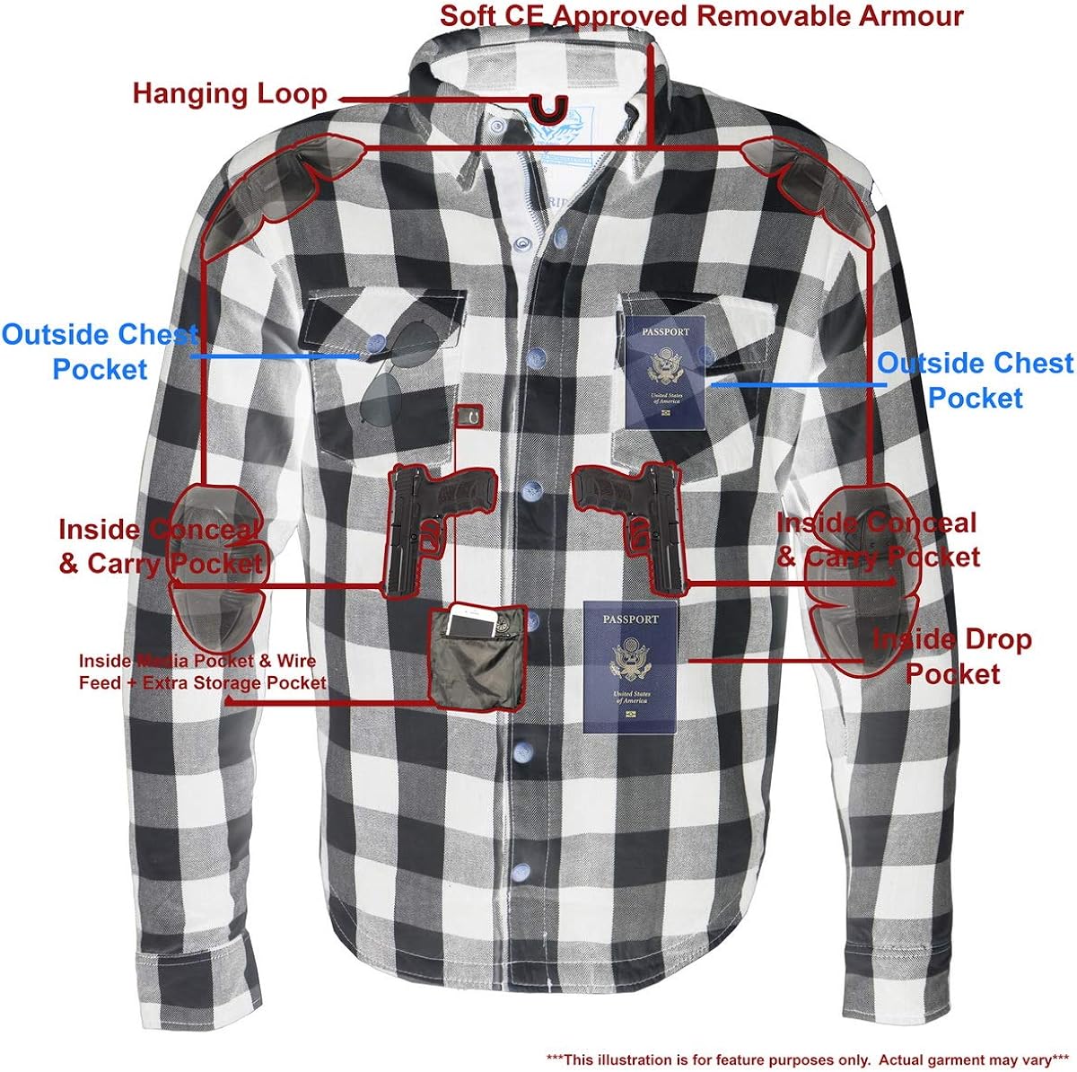 Milwaukee Leather MPM1633 Men's Armored Checkered Flannel Biker Shirt with Aramid by DuPont Fibers : Clothing, Shoes & Jewelry