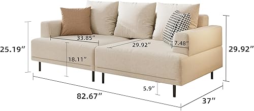 Miniatura 2 de Sofá modular modular para sala de estar, 82.6 pulgadas de ancho, sofá de tela moderna de mediados de siglo con asientos acogedores, adecuado para