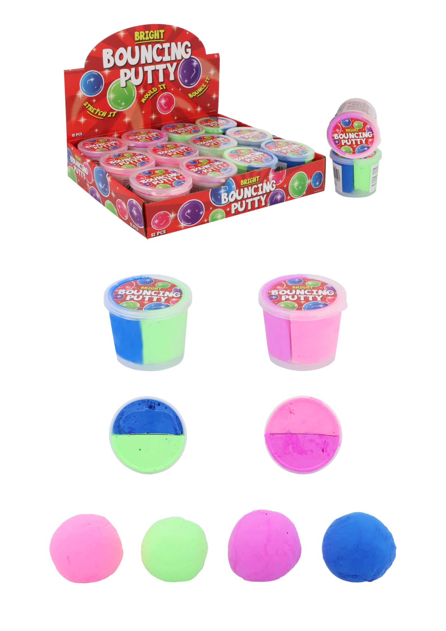 Henbrandt Single Bouncing Putty 2-Tone Tub 60g Squishy Fun Sensory Relief Fidget Bouncy Putty Kids Party Bag Favours Loot Bag Stocking Fillers Lucky Dip Favours for Boys and Girls