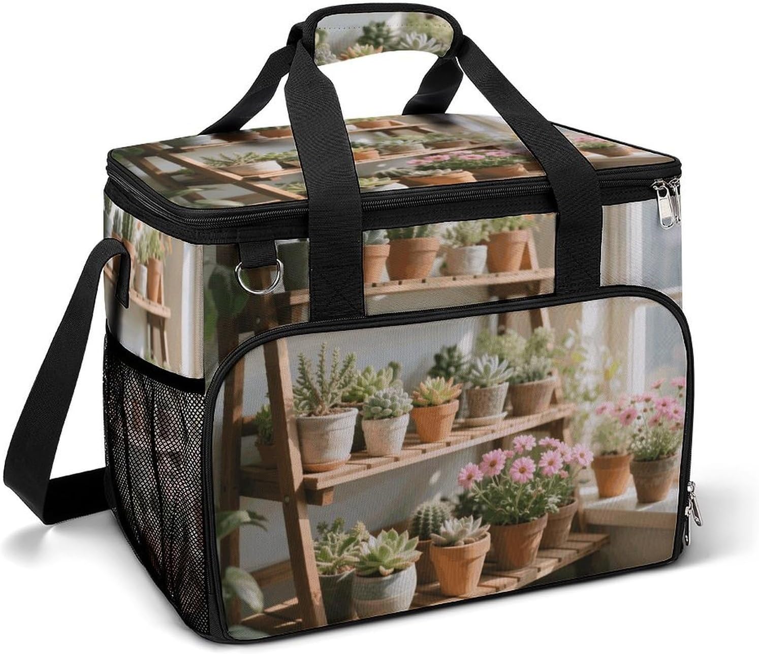 Insulated Picnic Backpack Tote Bag, Large Capacity 30L Flowers Succulent Cooler Bag Leakproof Beach Bags Portable Lunch Box Waterproof Picnic Basket for Beach Camping BBQ