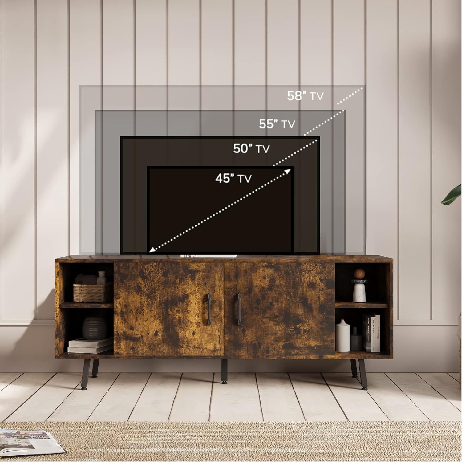 Novilla Modern Industrial 58 Inches TV Stand, Classic Entertainment Center with Two Adjustable Shelves, Home Farmhouse TV Media Console Table for Living Room Bedroom, Brown