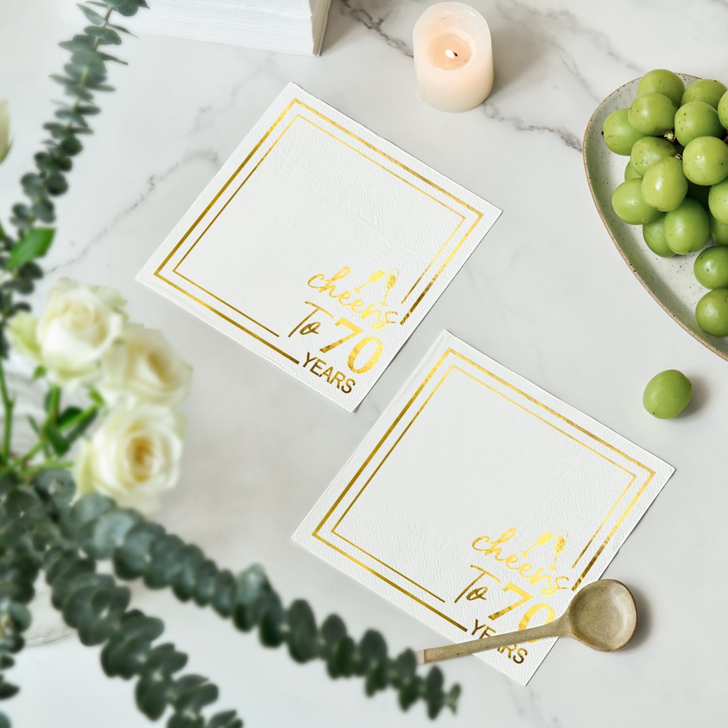 50Pcs Cheers to 70 Years Cocktail Napkins, Gold Foil Birthday Decorations