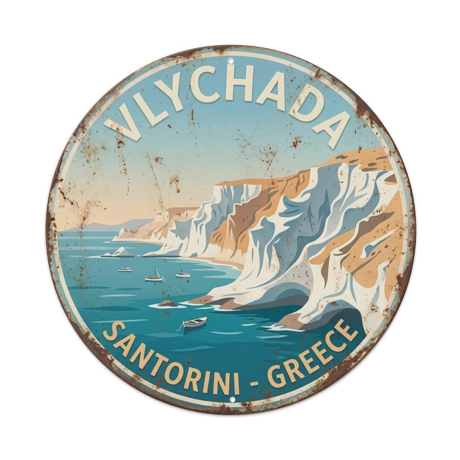 Vintage Travel Vlychada Santorini Cliffs 1 Metal Tin Sign