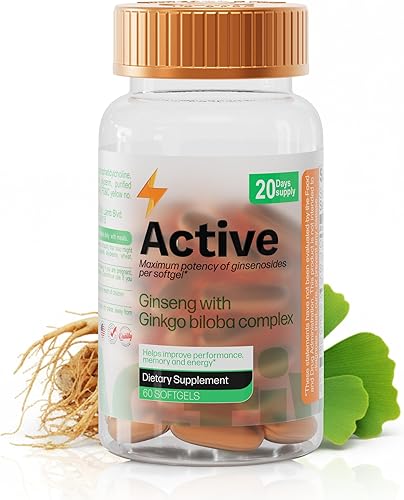 Panax - Extracto de ginseng de 200 mg y complejo de ginkgo biloba de 80 mg, 60 cápsulas blandas, fórmula energética y concentración, suplemento de