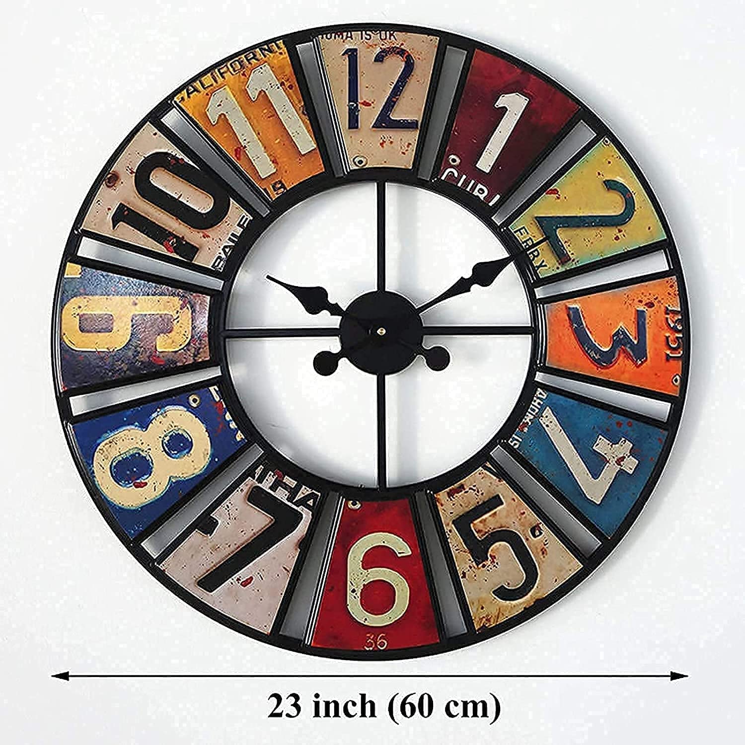 XJBTBA Horloge Murale de extérieure, 60 cm Autocollant Rond Horloge de Visage Ouvert en métal étanche Horloge extérieure décoration intérieure extérieure Horloge Murale à Quartz muette Horloge