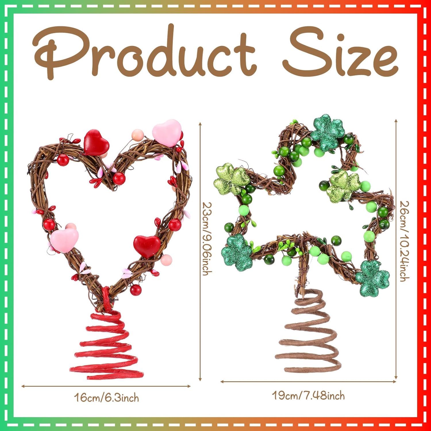 Soulchen St Patricks Day Tree Topper Rustic Shamrock Lucky Treetop Large Rattan Metal Tree Topper Shamrock Wreath Treetop Farmhouse Irish Holidays Decoration for Irish Holiday Decorations