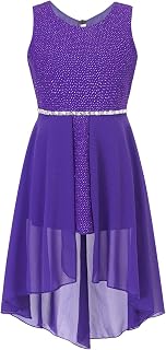 Big Girls Sparkle High Low Dresses Princess Prom Wedding Gown Formal Dance Party Chiffon Casual Summer