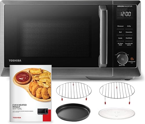 TOSHIBA Combo de freidora de aire con horno de microondas inversor para encimera, serie MASTER, asado, convección, combinación rápida, incluso