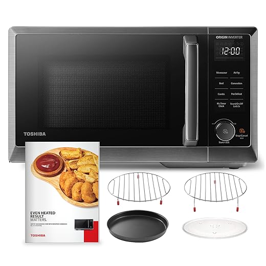 TOSHIBA 6-in-1 Inverter Microwave Oven Air Fryer Combo, MASTER Series Countertop Microwave, Healthy Air Fryer, Broil, Convection, Speedy Combi, Even Defrost 11.3'' Turntable Sound On/Off, 27 Auto Menu