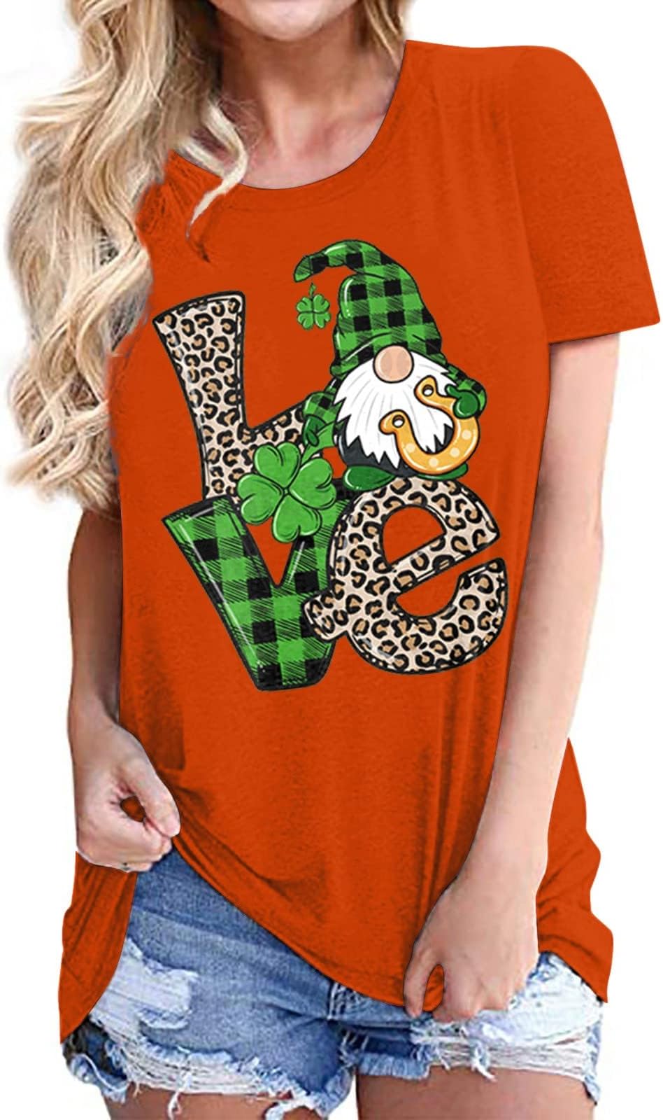 Women's Temperament Round Neck Blouses Classic-Fit St. Patrick's Day Print Tops Breathable Short Sleeve T Shirt