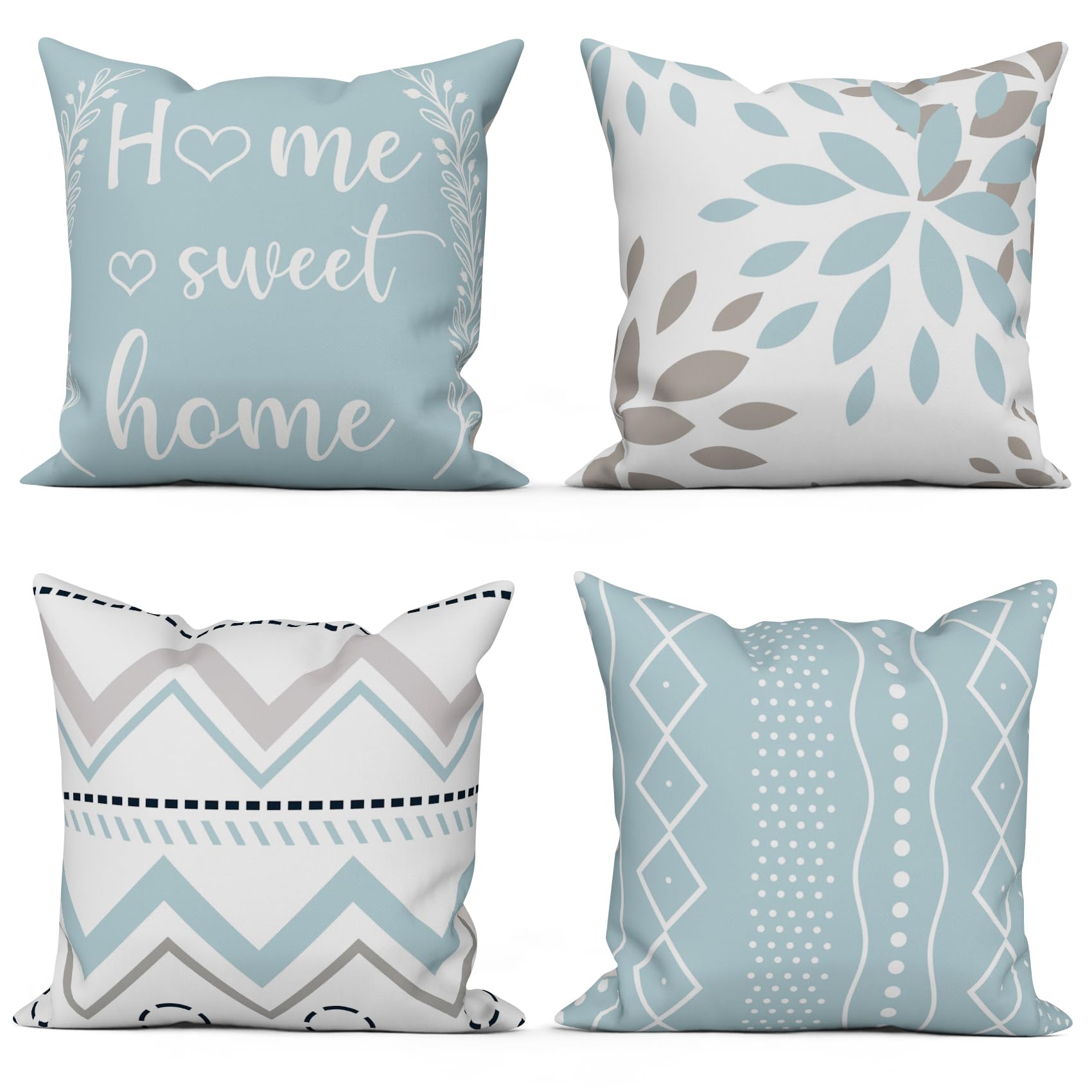 ASDCXZ Blue Cushion Covers 60x60 cm Set of 4, Modern Blue Grey White Geometry Pattern Farmhouse Square Sofa Decorative Pillow Cushion Cover Washable Polyester Textile Outdoor Garden Pillow Case