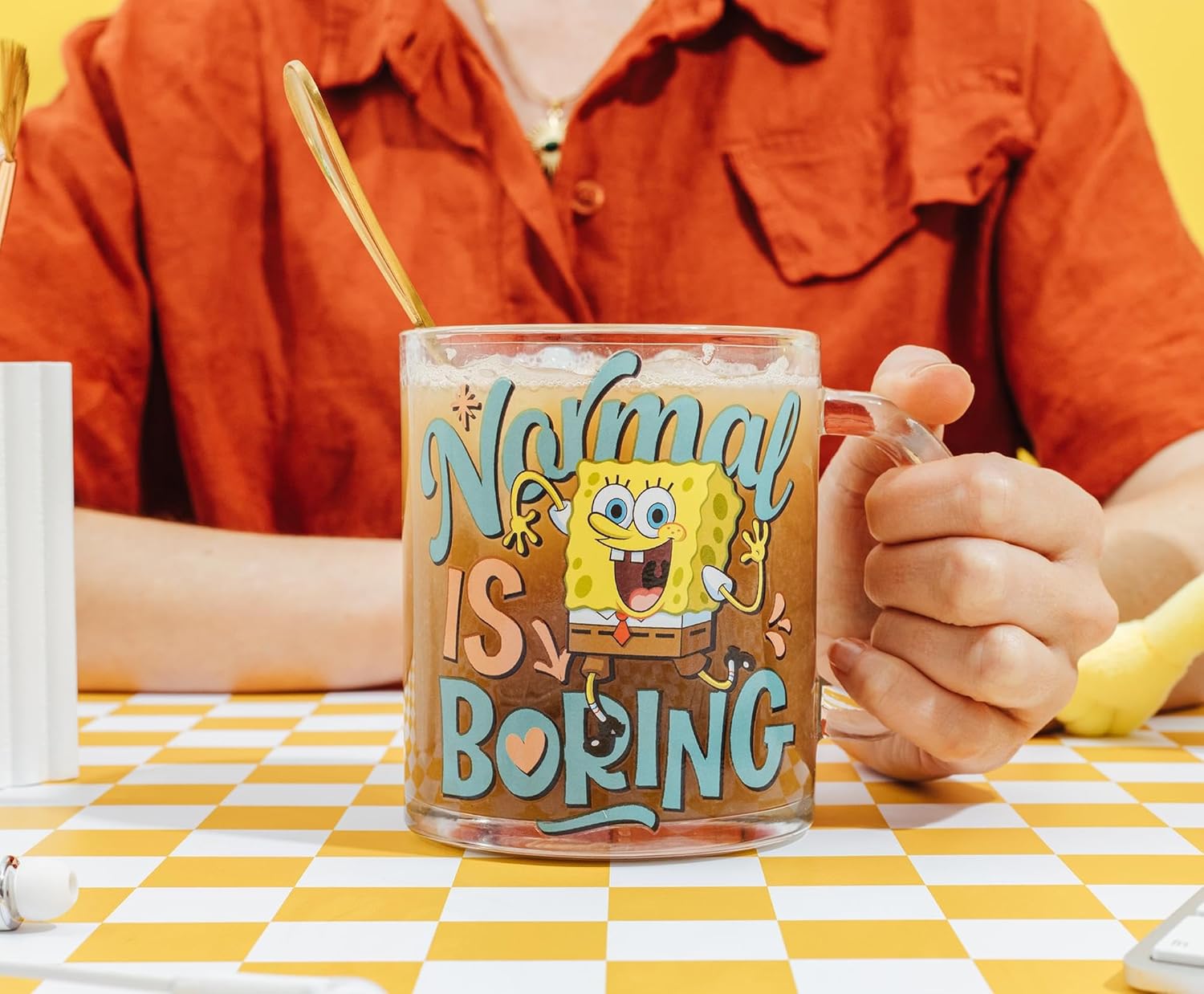 Silver Buffalo SpongeBob SquarePants “Normal is Boring” Glass Coffee Mug, 17.5 Ounces - Image 7