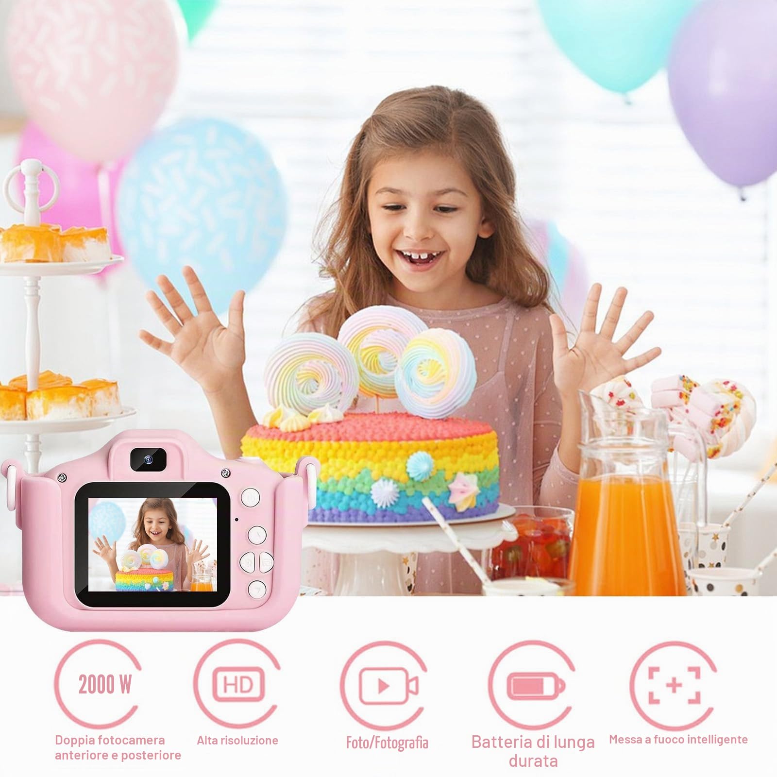 Mini Fotocamera Bambini Ricaricabile 1080P HD 2 Pollici – Macchina Fotografica Digitale 20MP con Doppio Obiettivo Selfie, Scheda SD 32GB e Custodia Silicone Antishock – Giocattolo Educativo, Regalo Id