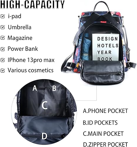 Miniatura 5 de Mochila para mujer, impermeable, de nailon, antirrobo, diseño de moda, grande, 15 pulgadas, convertible