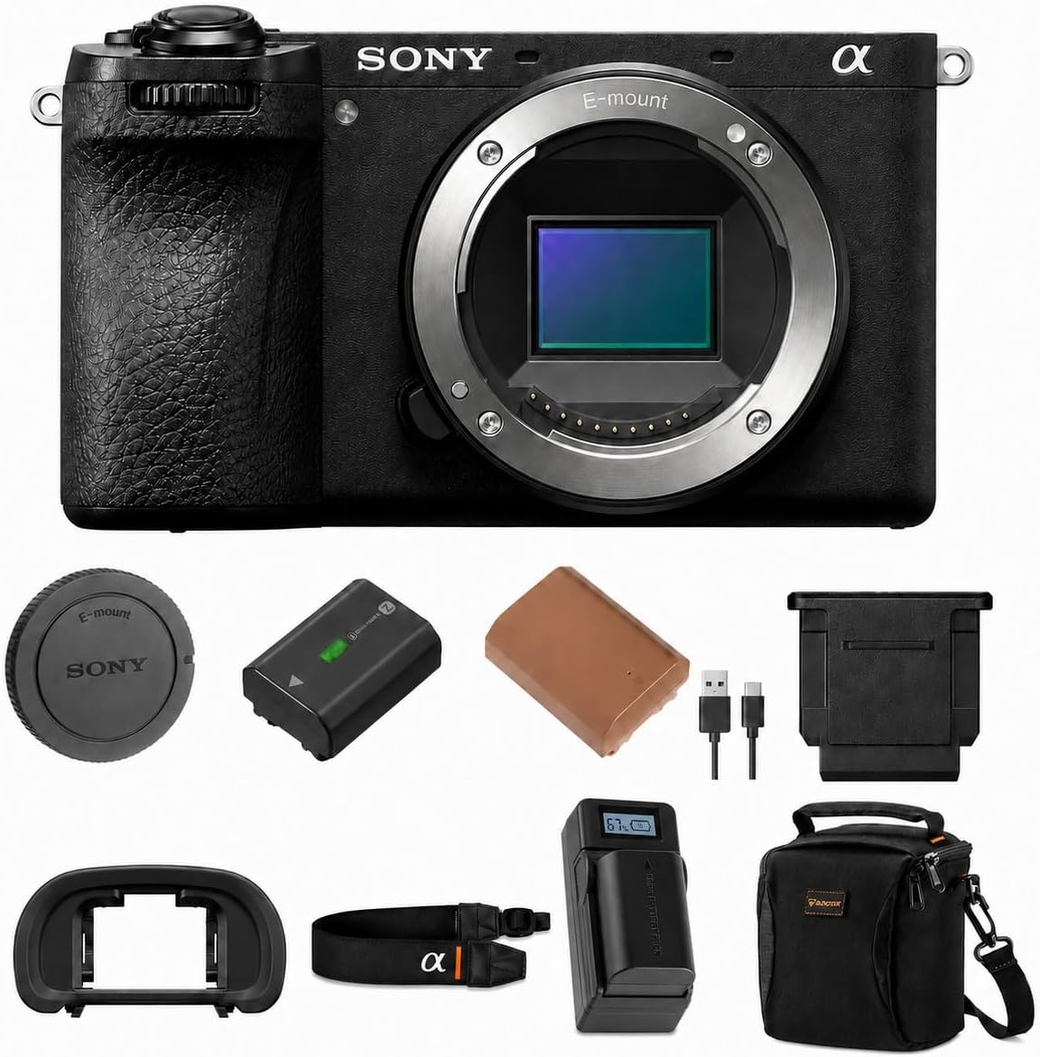 Alpha a6700 Mirrorless Camera Body Bundle with Shoulder Bag, Extra Battery, Charger, Sony 1 Year Limited Warranty
