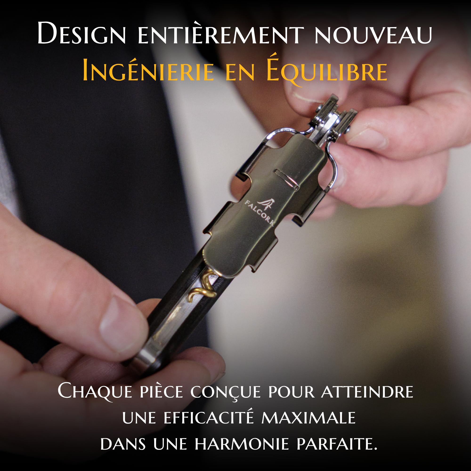 Tire-Bouchon pour Professionnels - FALCORK 249 Protection - À 2 Étapes avec Levier Fixe et Bascule Anti-Casse de Bouteille, Conçu pour un Débouchage Fluide et Contrôlé des Bouchons Longs Jusqu'à 49 mm