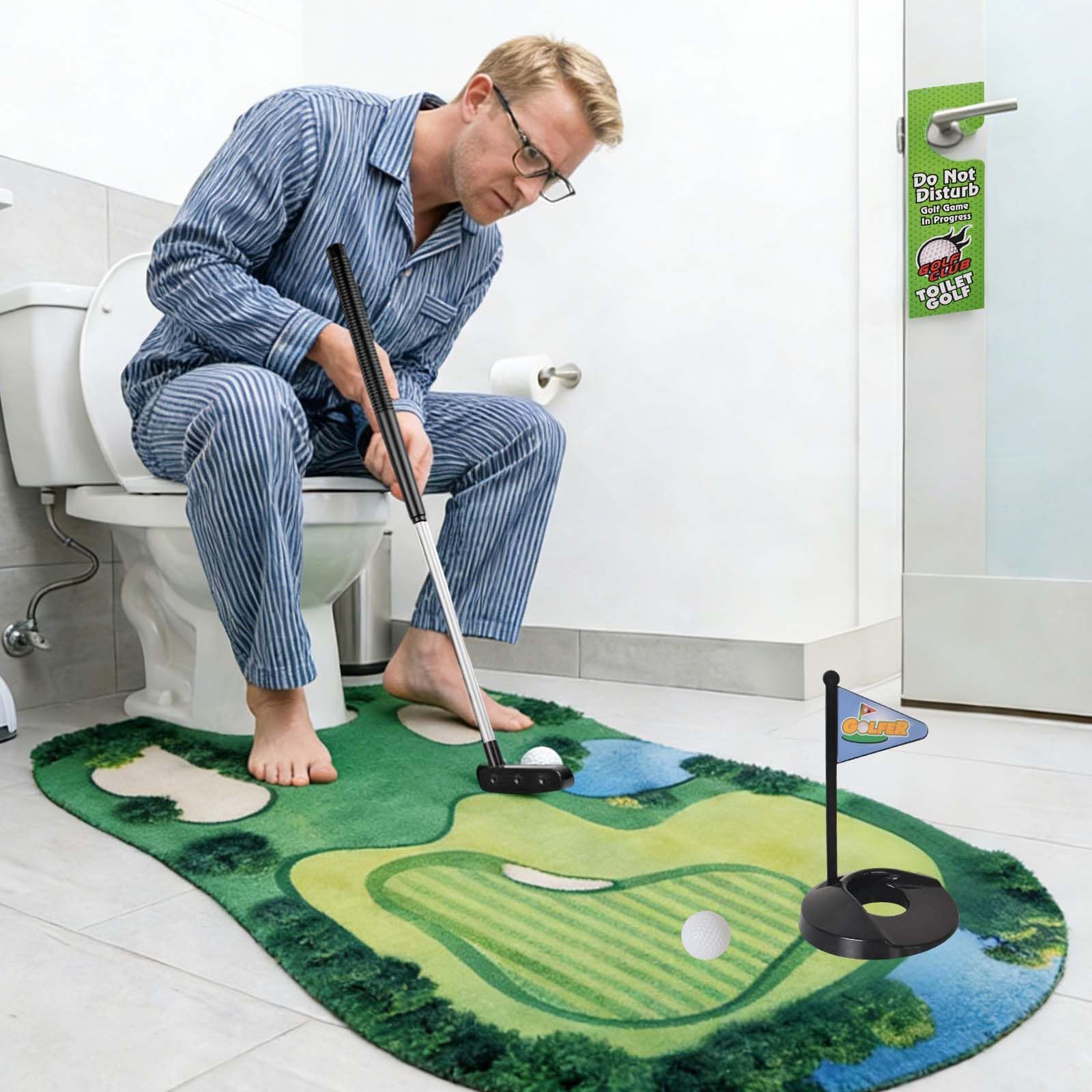Coffret Cadeau de Golf de Toilette, Mini Cadeau Amusant pour Homme, Jeu de Toilettes, Jeu de Salle de Bain, Salle Bain Golf Set, Golf Toilettes Jouet, pour hommes anniversaire cadeau d'anniversaire - 5