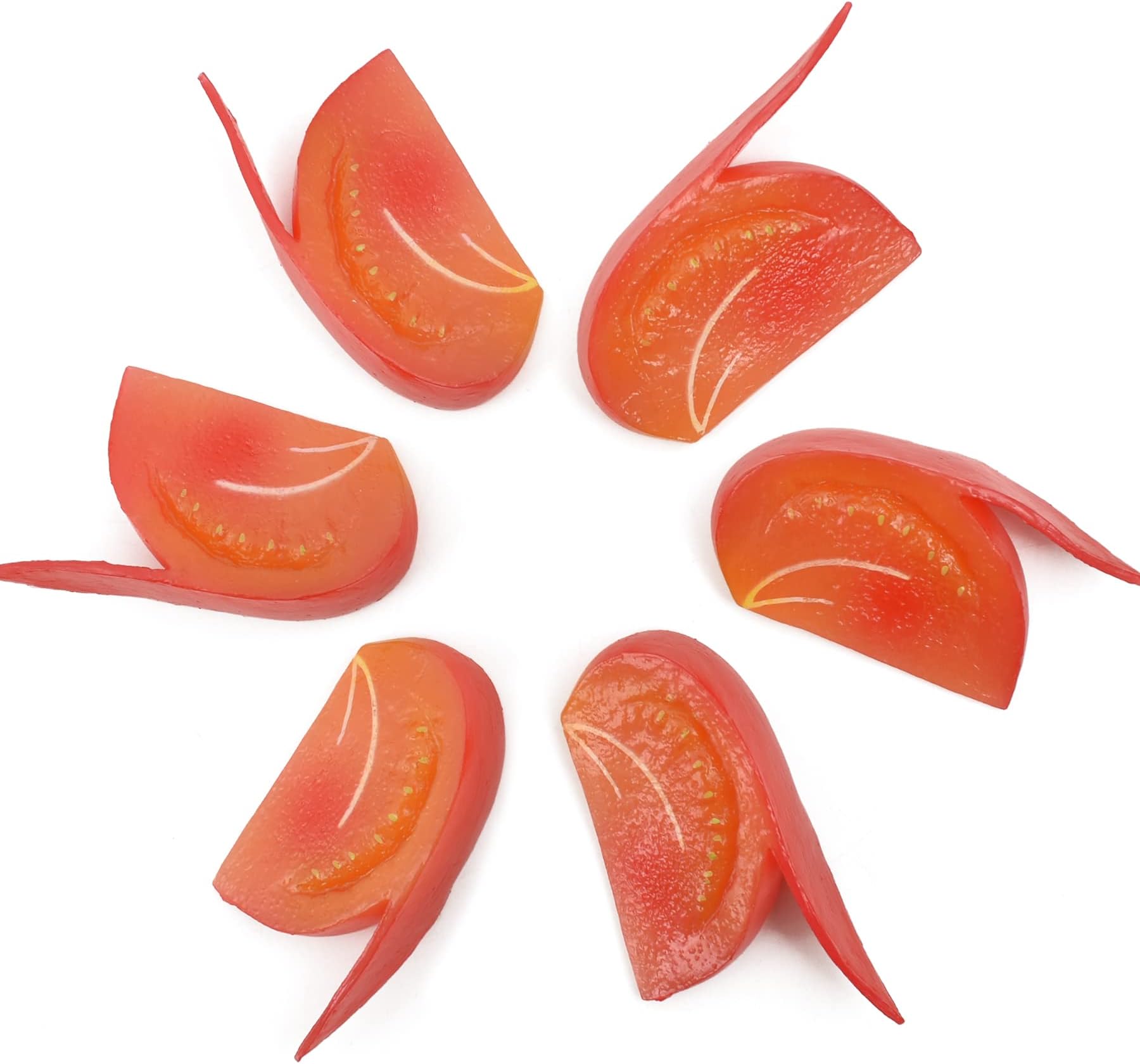 Fake Tomato Slice Artificial Vegetables Tomatoes Simulation Plastic Lifelike for House Kitchen Party Pub Decoration Cabinet Ornament 6 pcs