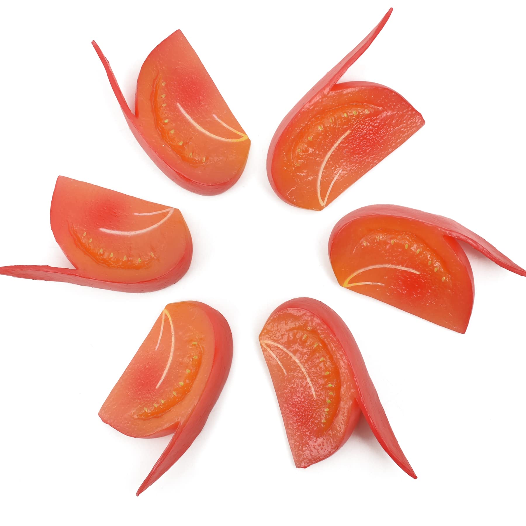 Fake Tomato Slice Artificial Vegetables Tomatoes Simulation Plastic Lifelike for House Kitchen Party Pub Decoration Cabinet Ornament 6 pcs