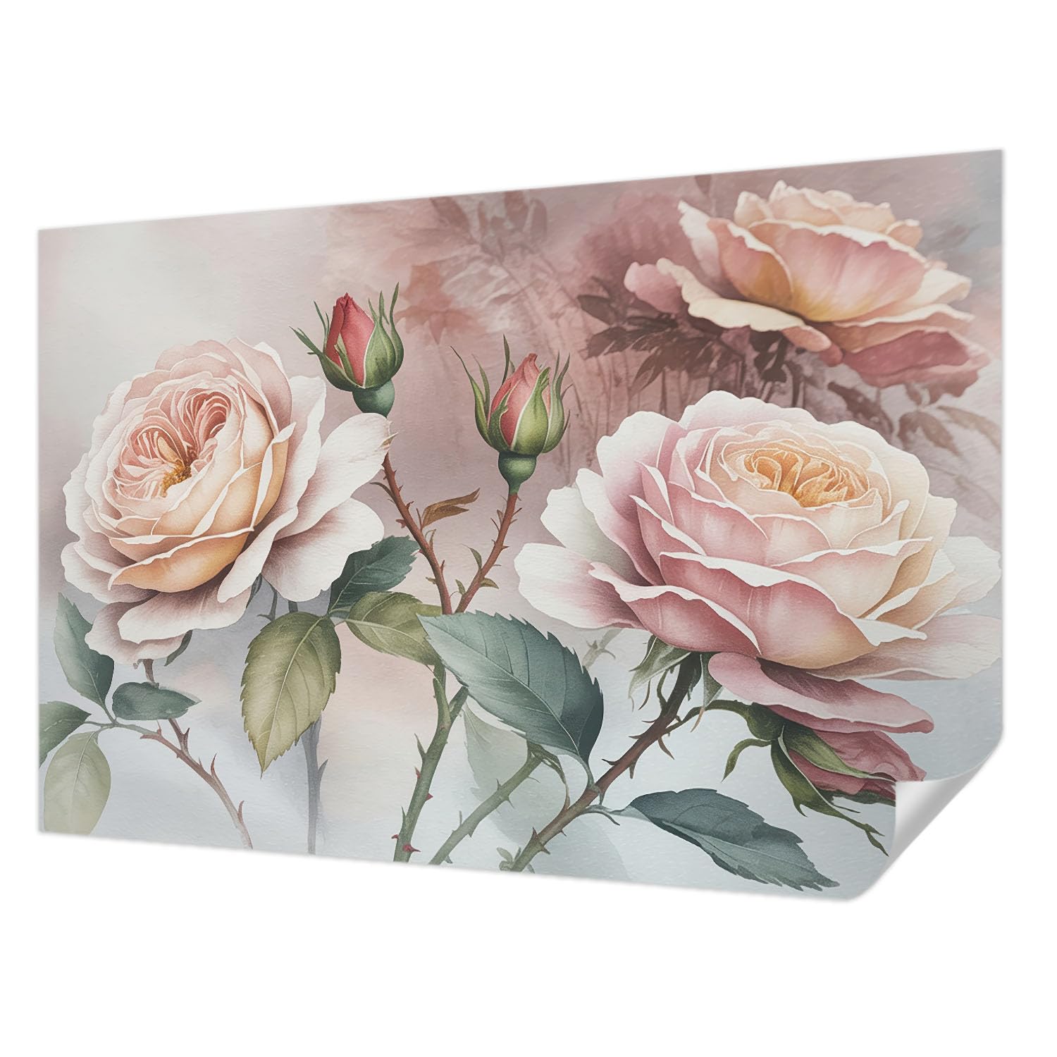 Papier peint autocollant moderne 104x70 cm roses pastel salon