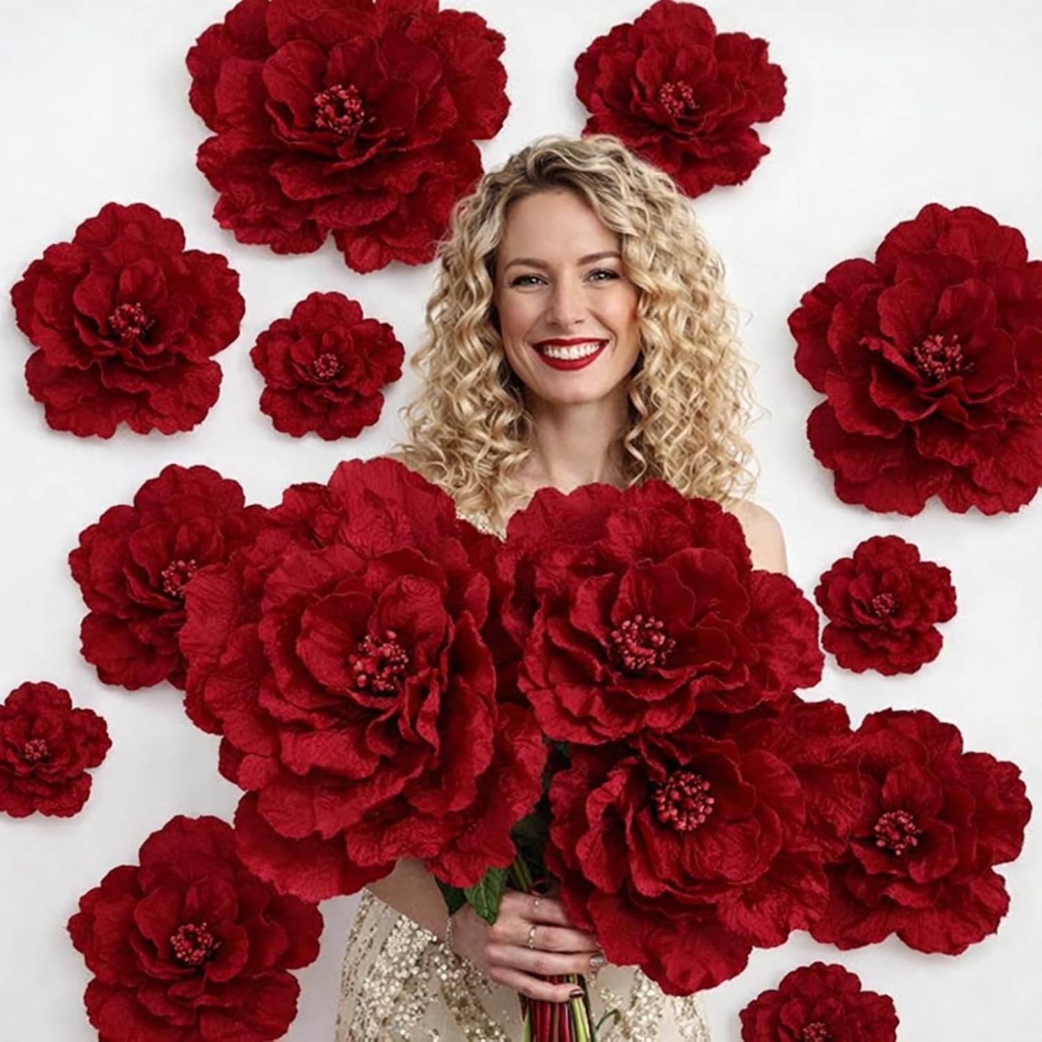 Norme 3 Pcs Derby Day Artificial Giant Flowers for Decoration 12, 16, 20 Inch Wedding Large Rose Petals Giant Flowers Large Burgundy Red Rose for Home Decor, Anniversary Birthday Valentine's Day