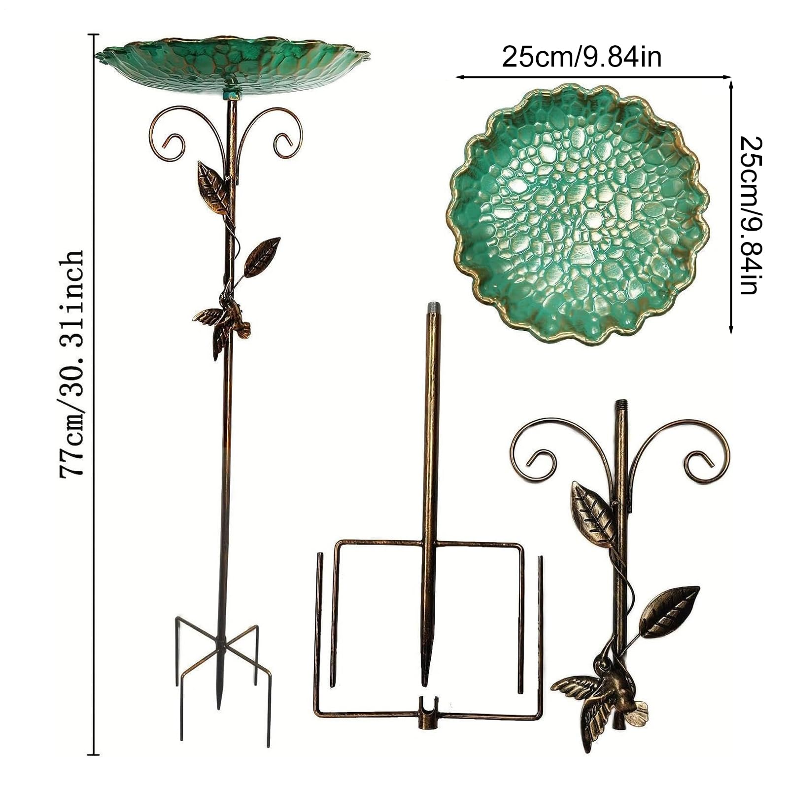 Bain d'oiseaux pour Extérieur, Mangeoire Vintage, Bassin en Métal sur Pied Antigel Hauteur Réglable pour Jardin Terrasse Balcon Extérieur