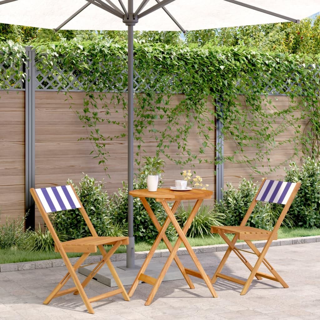 Set da 3 pezzi in legno massello di acacia con tavolo pieghevole e sedie per giardino, balcone o terrazza