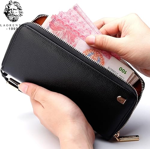 Miniatura 3 de LAORENTOU - Cartera de piel auténtica para hombre con bloqueo de RFID tarjetero monedero monedero de cuero para hombre con cremallera y bolsillo