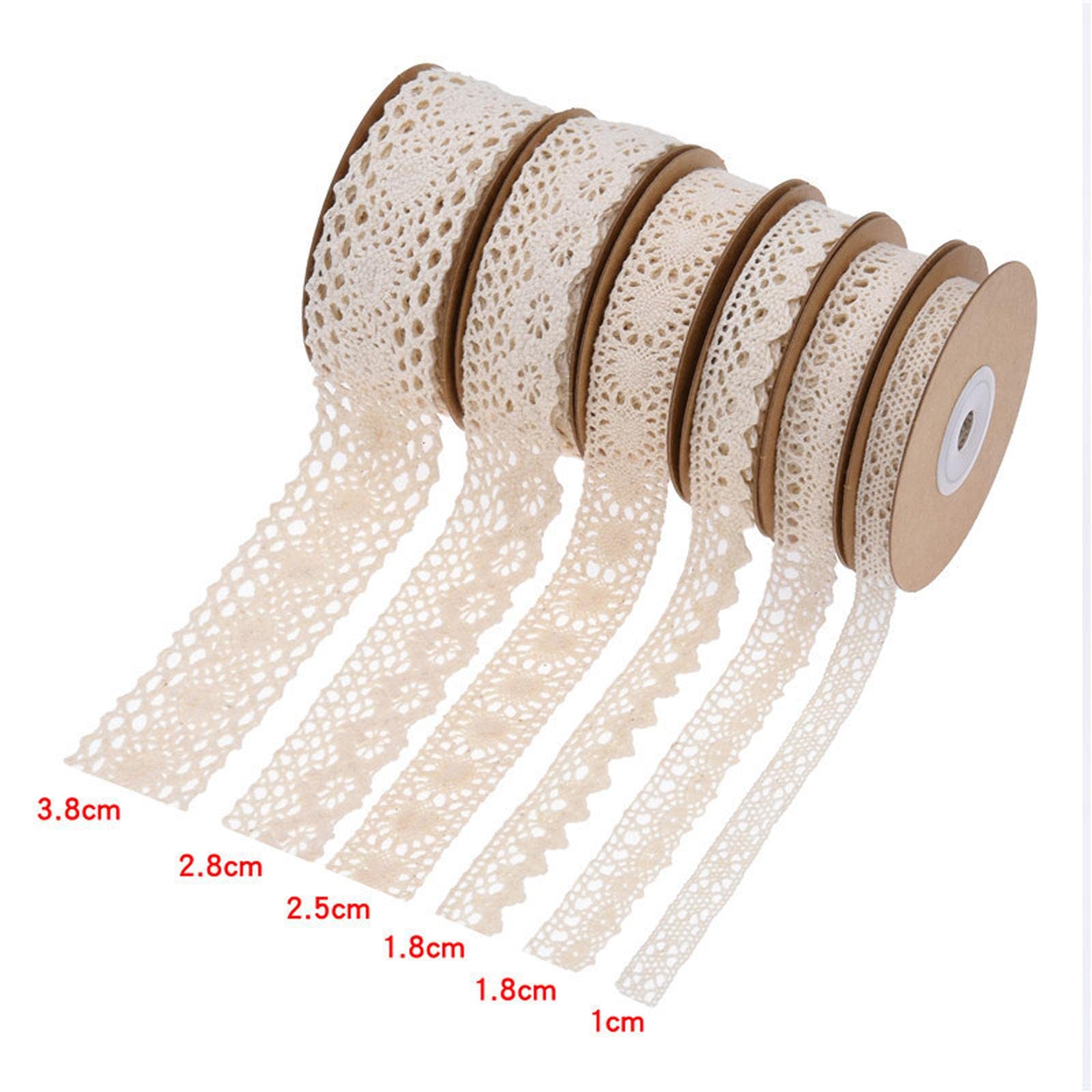 Juego de 3 cintas de tela de encaje para paquete de regalo, manualidades, ropa, mantel, beige, estilo 7