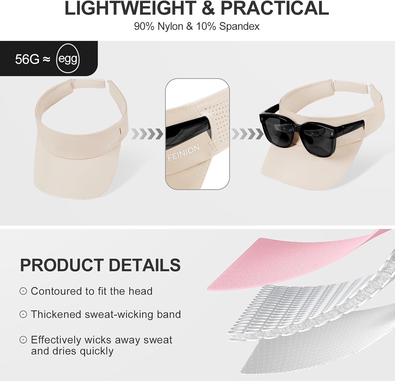 FEINION Women Lightweight Cooling Sports Sun Visor Girls Adjustable Stretchy Sunglass Slots Visors Hat for Travel Golf Tennis